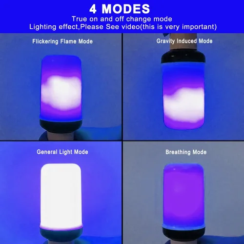 Vista 5 de Bitrue Bombillas LED de Llama, Bombillas de Efecto de Llama Azul de 4 Modos, Bombilla de Luz de Fuego Base E26 con Sensor de Gravedad, Bombillas