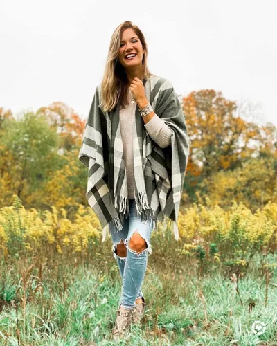 Vista 2 de Moss Rose Chal de viaje para mujer poncho frontal abierto capa para otoño e invierno