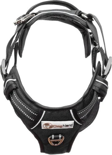 Vista 3 de Chaleco/arnés de cobertura completa ajustable de alta calidad para perros grandes (50-90 libras), clips de metal, mango acolchado, 2 clips