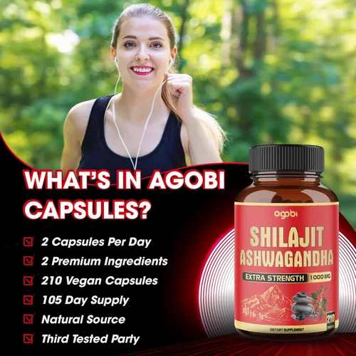 Vista 5 de agobi 210 cápsulas – Suplemento Shilajit de 600 mg con 400 mg de raíz orgánica de Ashwagandha – Shilajit puro orgánico del Himalaya para producción
