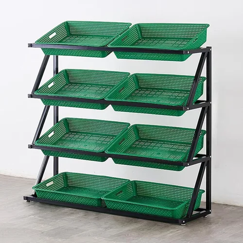 Vista 11 de Shelves 4/5 Tier Commercial Supermarket Fruit Rack Vegetable Shelf, Retail Display Rack, Large Capacity Snack Storage Basket for Pantry/Retail Nero