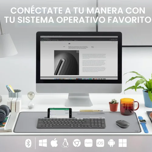Vista 2 de Logitech K585 Teclado inalámbrico delgado multidispositivo, base integrada para dispositivo; para laptop, tableta, escritorio, teléfono inteligente
