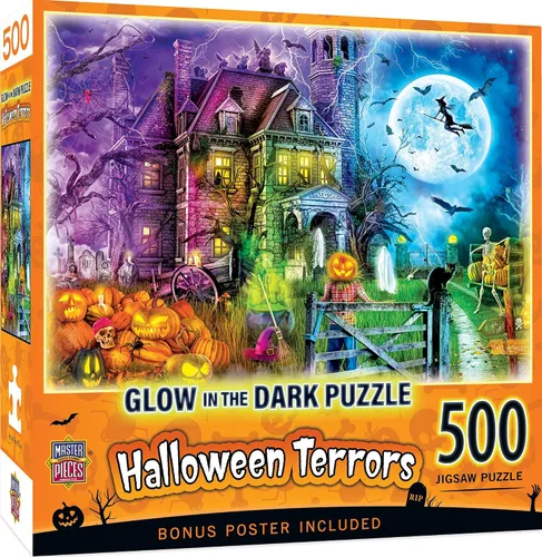 Vista 9 de MasterPieces Rompecabezas de Halloween de 500 piezas que brillan en la oscuridad – All Hallow's Eve – 15 x 21 pulgadas
