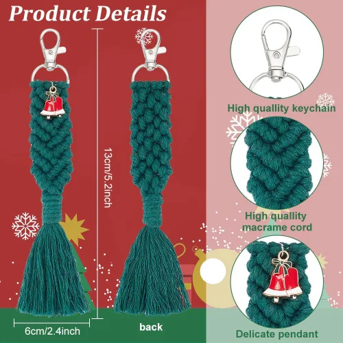 Vista 3 de INFUNLY Juego de 6 llaveros de macramé de Navidad para adultos, kits de pulsera de macramé con borlas, regalo de Navidad para la familia