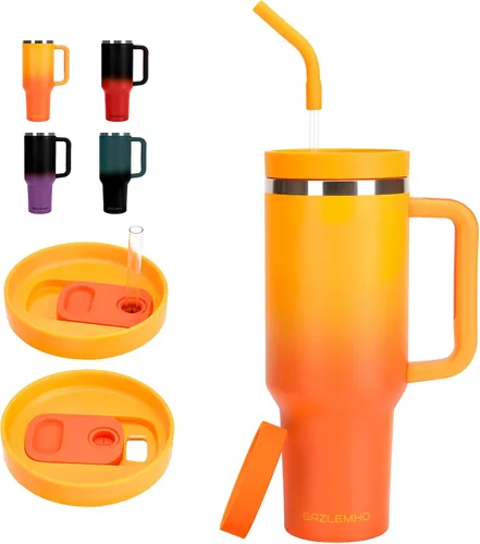 Vista 12 de Vaso de 40 onzas con asa y boquilla de pajilla, tapa 2 en 1, a prueba de derrames, a prueba de fugas, taza de agua para viajeros, mantiene el frío