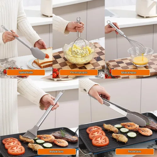 Vista 7 de Kyraton - Juego de utensilios de cocina de silicona de 38 piezas con estante para utensilios, juego de espátula de cuchara, utensilios de cocina 1.