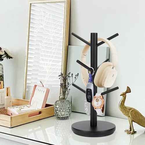 Vista 5 de MyLifeUNIT Árbol Portatarjetas, Soporte para Tazas Giratorias 360° con 6 Ganchos, Organizador de Soporte para Tazas de Café de Madera para Encimera