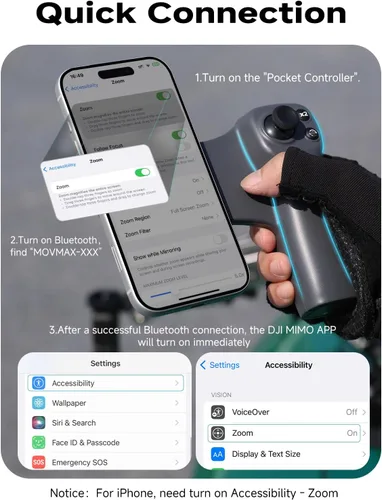 Vista 7 de MOVMAX Control remoto inalámbrico para DJI Osmo Pocket 4/3/2, soporte de teléfono Magsafe con joystick efecto Hall, batería de larga duración