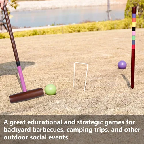 Vista 4 de SpeedArmis Juego de croquet para adultos – Kit de croquetas para 8 jugadores con regulación de 32 pulgadas, mazos de madera de goma