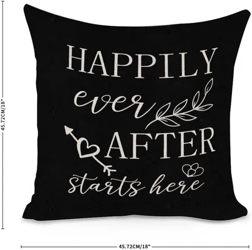 Vista 2 de Happily Ever After Starts Here Throw Pillow Covers 18 x 18 Funny Quotes Cotton Linen Farmhouse Pillow Covers Decorative Home Decor Accent Pillows