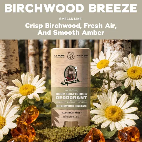 Vista 4 de Dr. Squatch - Desodorante natural para hombres - Sin aluminio, elimina el olor - Birchwood Breeze (2.65 oz, paquete de 3)
