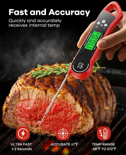 Vista 2 de SILVLF Termómetro digital para carne, termómetro de lectura instantánea con luz de fondo, función de calibración y sujeción, termómetro impermeable