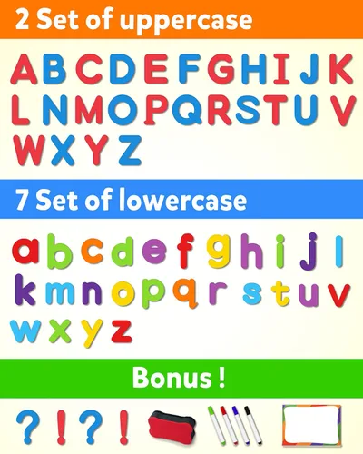 Vista 2 de Coogam Letras magnéticas, 234 unidades, letras mayúsculas y minúsculas del alfabeto ABC para nevera, juego de juguetes educativos para el aula