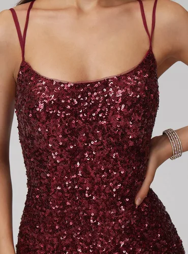Vista 5 de TIRAS Vestido de fiesta de graduación con lentejuelas brillantes y tirantes delgados dobles para adolescentes, vestido corto con purpurina sexy