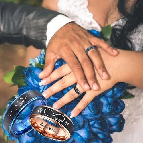 Vista 5 de Anillos de promesa personalizados a juego para parejas, anillos infinitos, mejores amigos, anillos de boda de acero inoxidable para él y ella