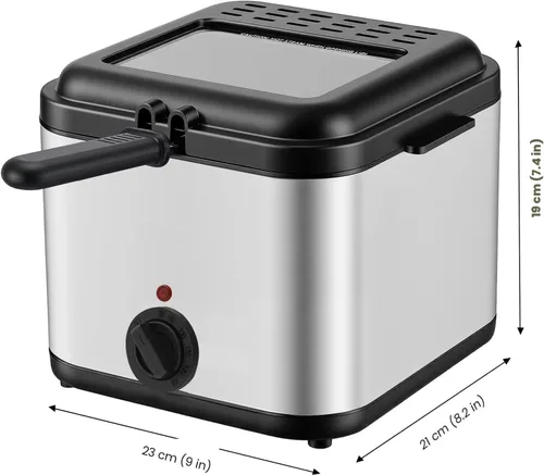 Vista 7 de Freidora eléctrica de 2.5 litros de 1000 W, freidora de acero inoxidable con cesta extraíble y control de temperatura ajustable para pollo, papas