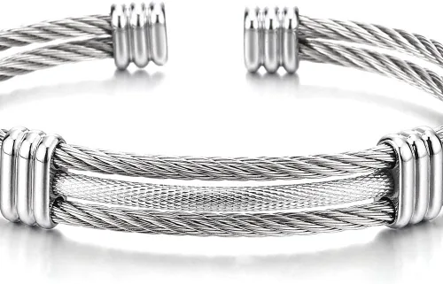 Vista 2 de Pulsera de acero inoxidable COOLSTEELANDBEYOND con cable trenzado ajustable para hombre y mujer