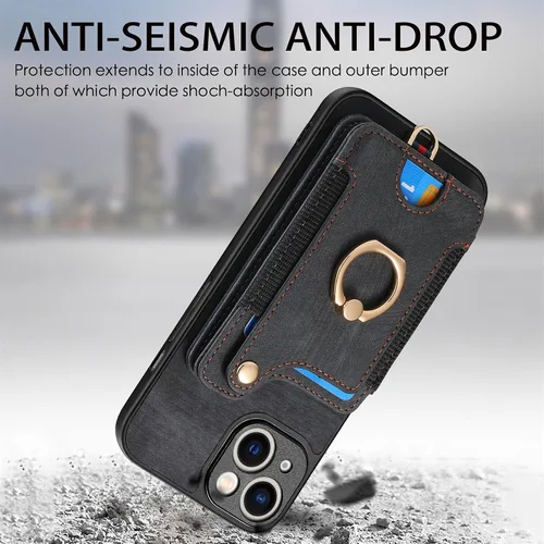Vista 7 de Asuwish Funda de teléfono para iPhone 15 de 6.1 pulgadas con protector de pantalla de vidrio templado y correa para la muñeca, soporte para tarjeta