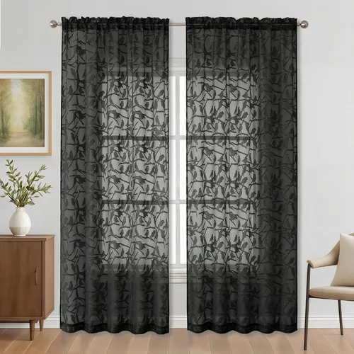 Vista 13 de OVZME Anji Clip Voile Sheer Tiers RD 2X30X36 Negro