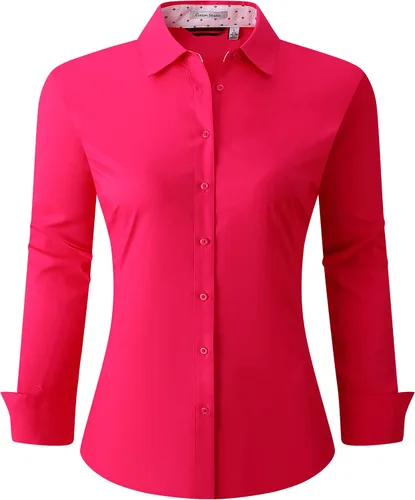 Vista 28 de Alex Vando Camisas de vestir para mujer, sin arrugas, ajuste regular, manga larga, elástica, camisa de trabajo