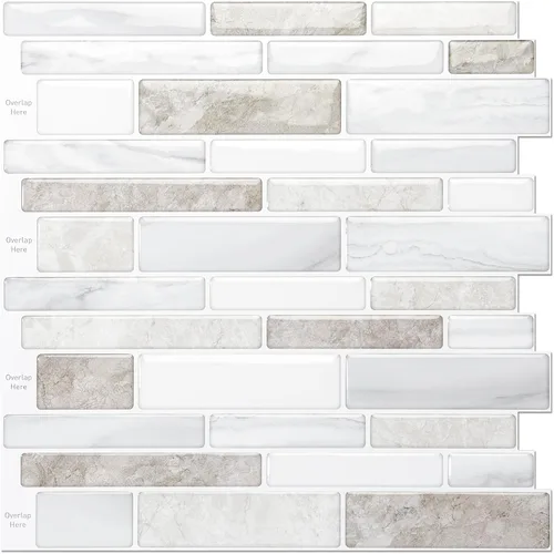 Vista 13 de LONGKING 10 hojas azules de despegar y pegar para pared de cocina, azulejos de pared contra salpicaduras de cocina, azulejos impermeables para baño