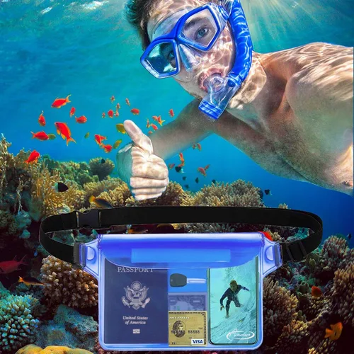 Vista 2 de AiRunTech Bolsa impermeable con correa para la cintura (paquete de 2) Accesorios de playa, la mejor manera de mantener tu teléfono y objetos