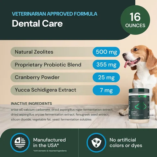 Vista 3 de VETRISCIENCE Polvo de cuidado dental - Suplemento dental en polvo para perros y gatos - Apoya la frescura del aliento - Dientes y encías saludables
