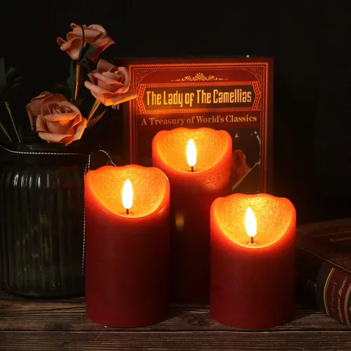 Vista 6 de Eldnacele Velas sin llama rojas del pilar del LED con pilas con 6-mecha 3D roja