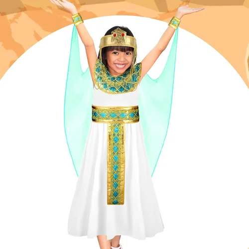 Vista 6 de Disfraz egipcio de Halloween Cos para niñas, disfraz egipcio para niñas, accesorios de reina