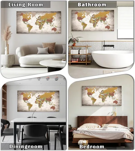 Vista 2 de B0550 - Póster de mapa del mundo, lienzo para pared, diseño moderno enmarcado del mundo, decoración de oficina en casa, mapas, impresiones