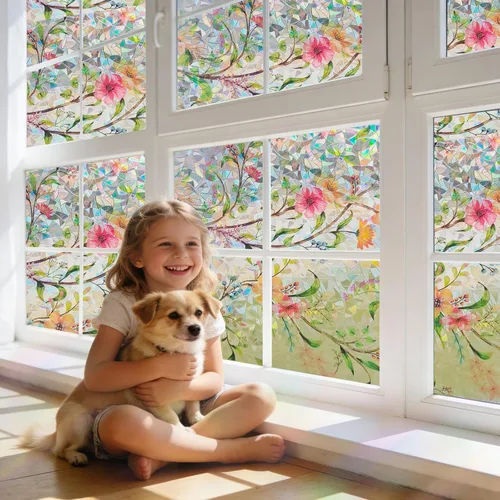 Vista 17 de Hilarious - Película de privacidad arcoíris para ventana, vinilo para ventanas manchadas, calcomanías decorativas 3D removibles, película tintada