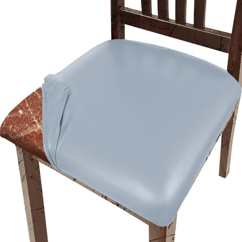 Vista 15 de Juego de 2 fundas de asiento para sillas de comedor de cuero PU, fundas impermeables para sillas de cocina, funda elástica para sillas