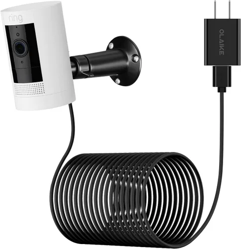 Vista 9 de OLAIKE Adaptador de Corriente con Enchufe de Montaje Metálico Cargador Enchufable para Batería de Stick Up Cam, (5m/ 16ft) Cable de Carga