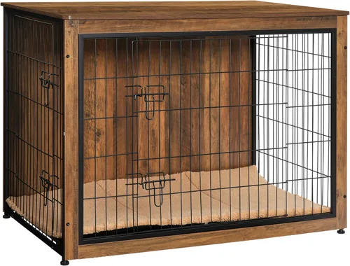 Vista 23 de DWANTON - Perrera con cojín, de madera, con puertas dobles, para interiores, S, M, L, 27.2 pulgadas de largo, negro