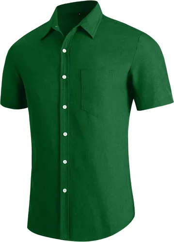 Vista 3 de YTD Camisa casual de lino con botones para hombre, camisa de playa de manga corta