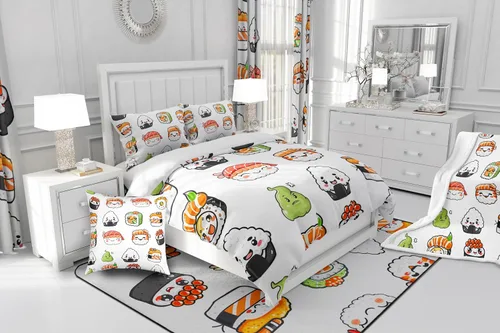 Vista 6 de Feelyou Manta con patrón de sushi de forro polar de estilo japonés para sofá, sofá de viaje, para adolescentes, manta sherpa con temática
