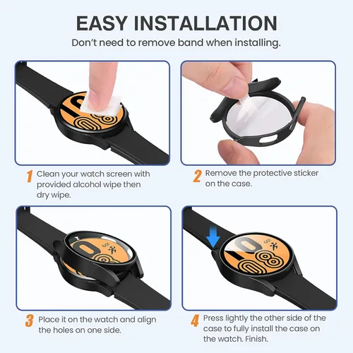 Vista 6 de Tensea Paquete de 2 fundas protectoras de pantalla para Samsung Galaxy Watch FE 2024/5 2022/4 2021, accesorios de 1.575 in, cubierta protectora