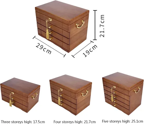 Vista 2 de Joyero grande de madera de 345 capas con cerradura y espejo, joyero para mujeres y niñas, anillos y collares, cajas de joyería y organizadores (L)