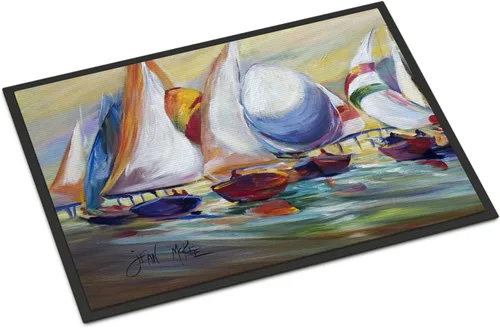 Vista 250 de Caroline's Treasures JMK1017JMAT - Tapete de caza de rana garza azul, 24 x 36 pulgadas, tapete para puerta delantera, interior y exterior