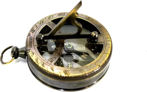 Vista 5 de Brújula de reloj solar de bolsillo con acabado de latón marino, brújula náutica antigua Gilbert Son estilo Londres, latón grabable y vidrio