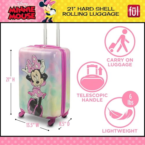 Vista 2 de FUL Disney Minnie Mouse - Equipaje rodante para niños de 21 pulgadas maleta rígida con ruedas color rosa Rosado Disney Minnie Mouse - Maleta de mano