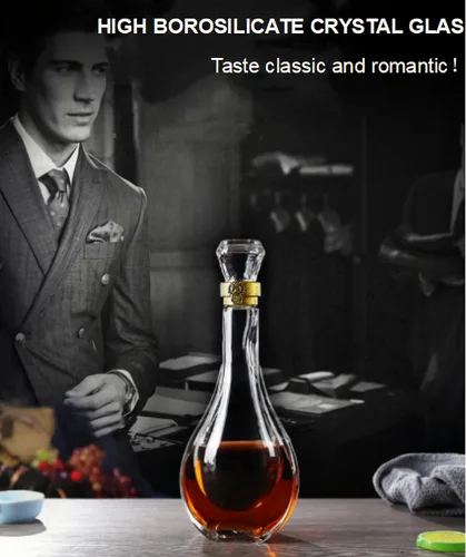 Vista 3 de Botella de vidrio de licor, decantador de cristal sin plomo, decantador de whisky de 17 onzas con tapón de vidrio hermético, decantador de alcohol