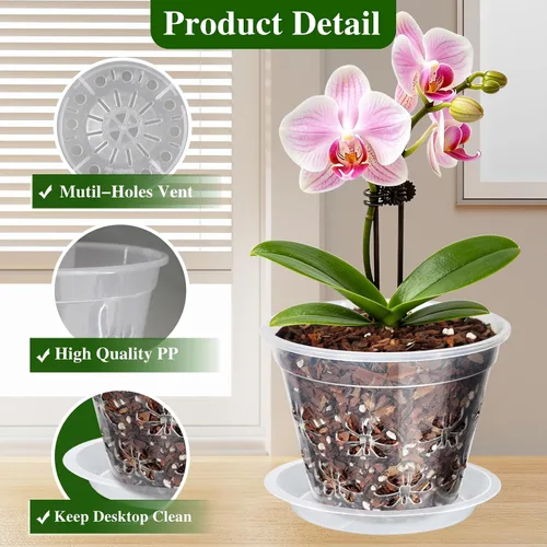 Vista 4 de Macetas transparentes para orquídeas, paquete de 8 unidades, 4 pulgadas