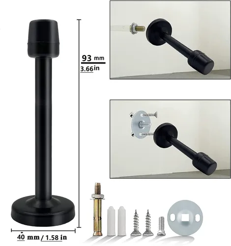Vista 7 de KOLAKO Tope de puerta, tope de puerta negro de 4 pulgadas para la parte inferior de la puerta, montaje en pared de acero inoxidable cepillado a