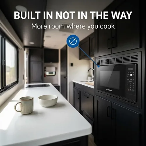 Vista 7 de CONTOURE Horno microondas RV integrado, 1.0 pies cúbicos, 900 W, Express Cook, menús automáticos, acabado de ónix negro, microondas compacto para RV