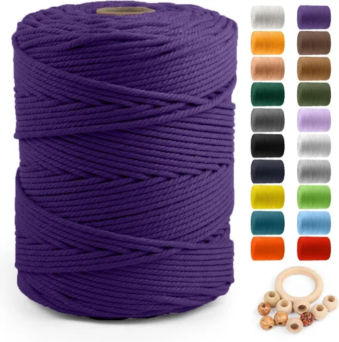 Vista 27 de ZUEXT Cordón de algodón para macramé de 4 mm x 500 m, ZUEXT Cordones trenzados naturales hechos a mano en verde manzana de 4 hebras, cuerda de lana