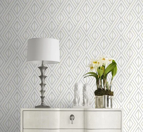 Vista 4 de Lillian August NextWall Luxe Haven Boho Grid - Papel tapiz autoadhesivo (Argos gris y amarillo)