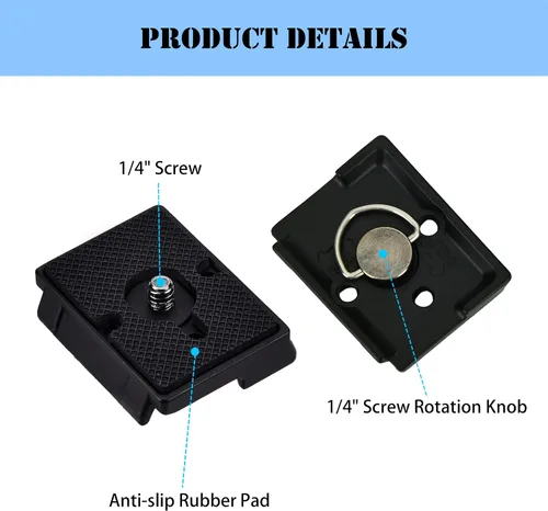Vista 2 de 323 Placa de liberación rápida de 1/4 pulgadas con tornillo de trípode compatible con Manfrotto 200pl-14 RC2, trípode de cámara, cabeza esférica, 2
