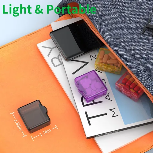 Vista 5 de Bonito pastillero pequeño de viaje, Urekt 10 piezas Mini organizador de pastillas de bolsillo, contenedores diarios de una sola pastilla portátiles
