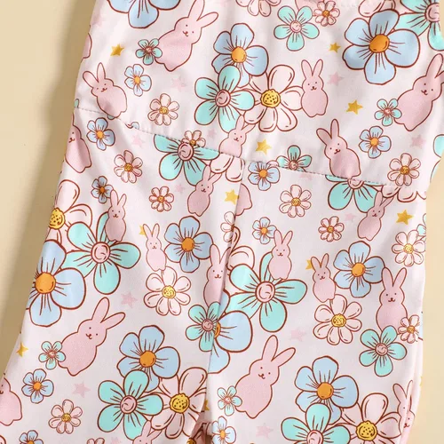 Vista 4 de YOKJZJD Traje de Pascua para bebé niña pequeña, sin mangas, overol de conejo, pantalones acampanados, leggings